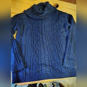 Talbots Navy Cable Knit Cowl Neck Sweater